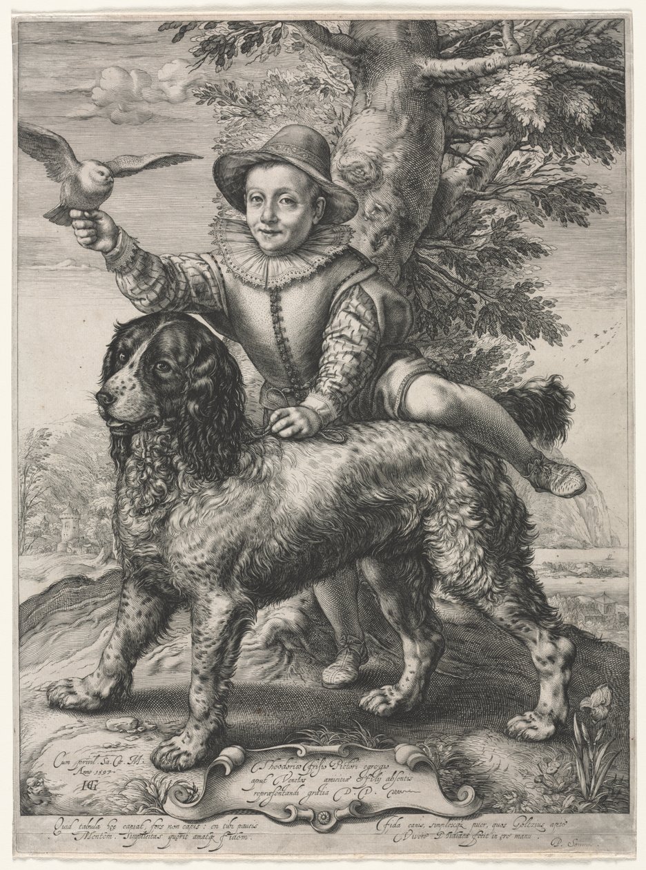 Portrait de Frederick de Vries et de son chien - Hendrick Goltzius