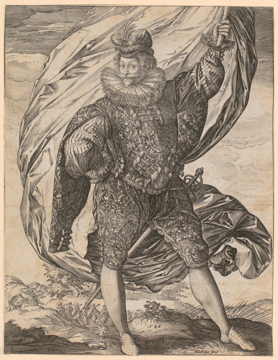 Porte-étendard debout, la tête tournée vers la gauche - Hendrick Goltzius