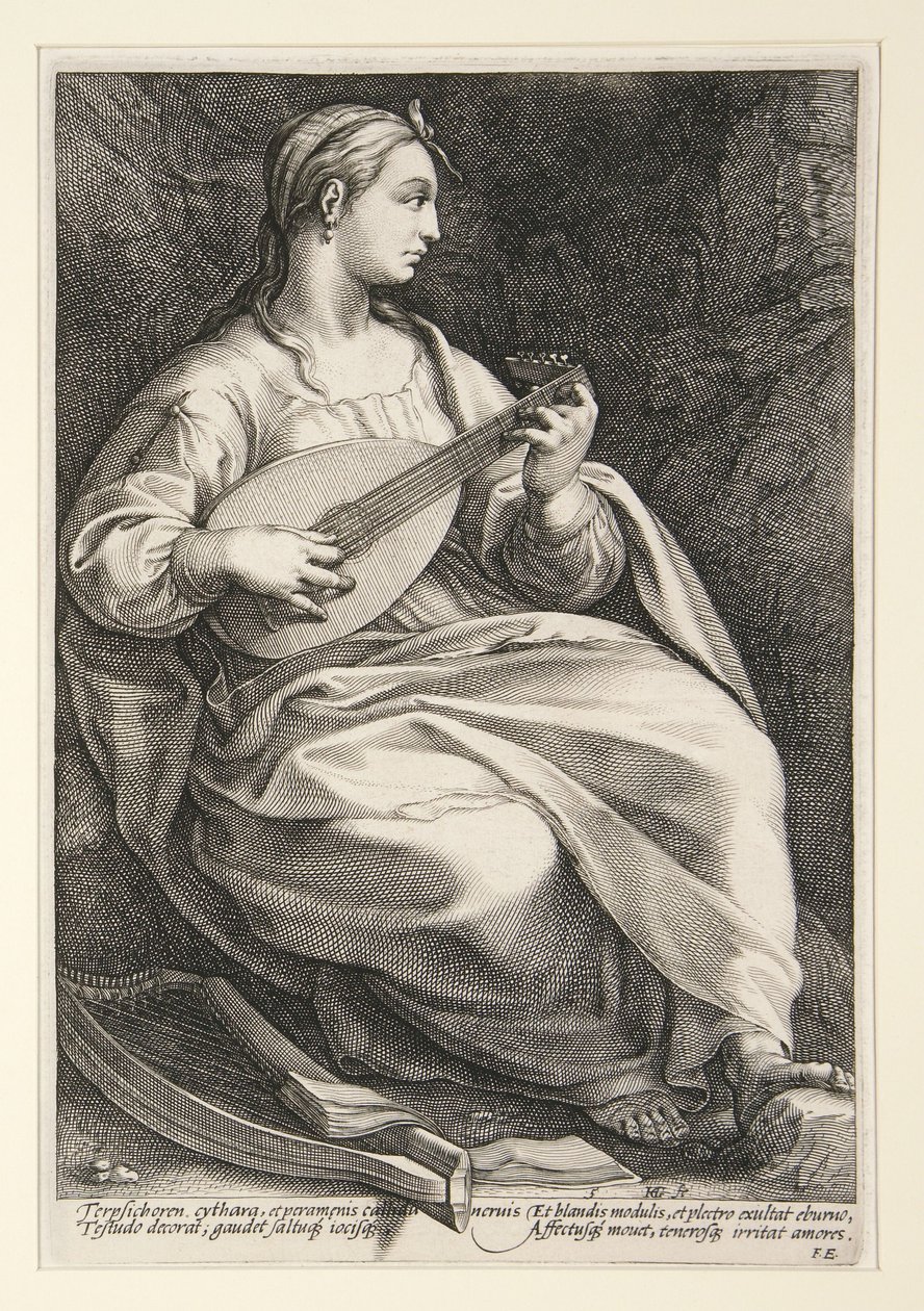 Terpsichore, planche n° 5 de la série « Les neuf muses » - Hendrick Goltzius
