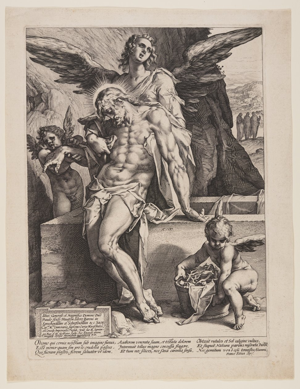 Le sauveur mort soutenu par un ange - Hendrick Goltzius