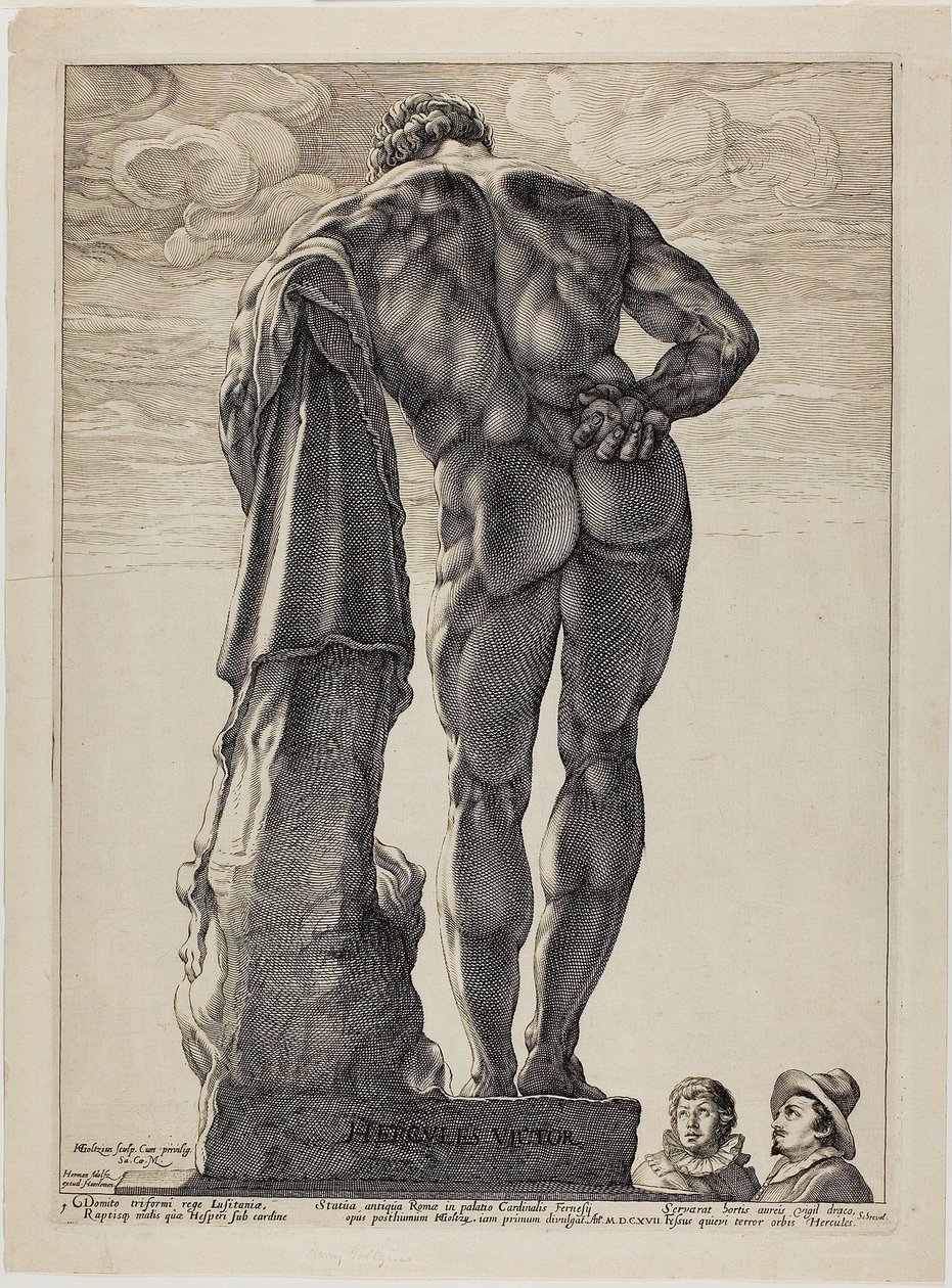 Hercule Farnèse, planche une des Trois célèbres sculptures antiques - Hendrick Goltzius