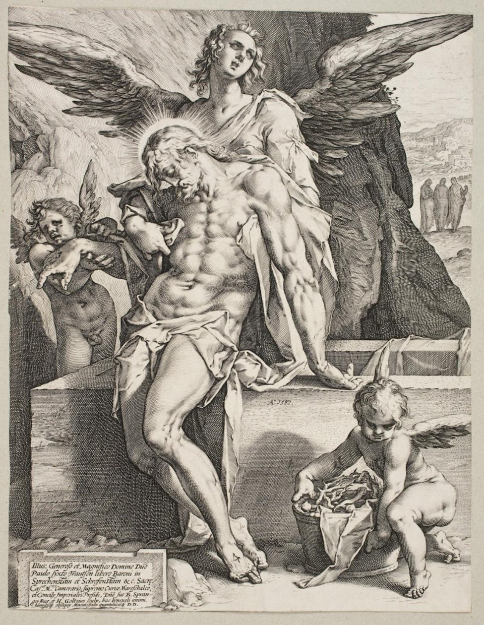 Le corps du Christ soutenu par un ange - Hendrick Goltzius