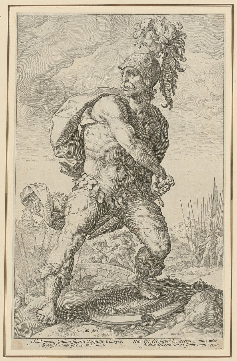 Titus Manlius Torquatus, planche 5 de la série « Héros romains » - Hendrick Goltzius