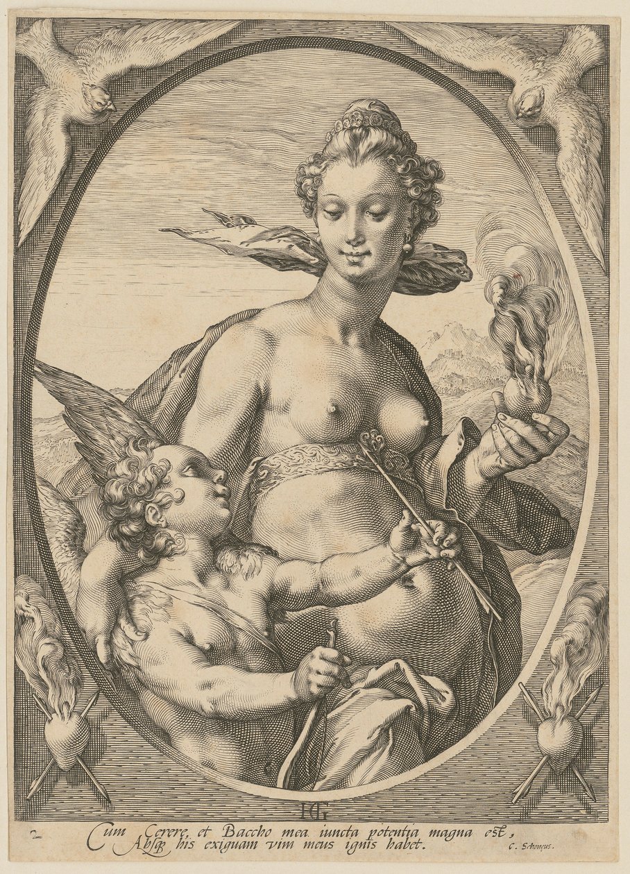 Vénus et Cupidon, feuille n° 2 de la série « Bacchus, Vénus et Cérès » - Hendrick Goltzius