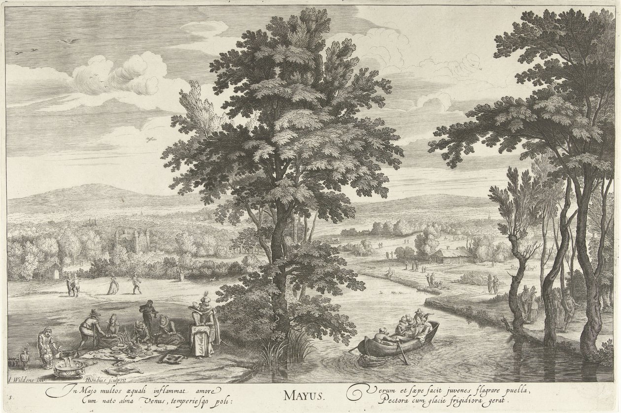 Mai, avec une compagnie dans un paysage - Hendrick Hondius (I)