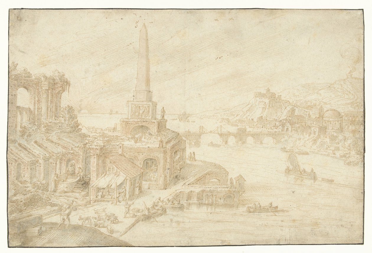 Obélisque à côté de ruines (titre de la série) - Hendrick van Cleve