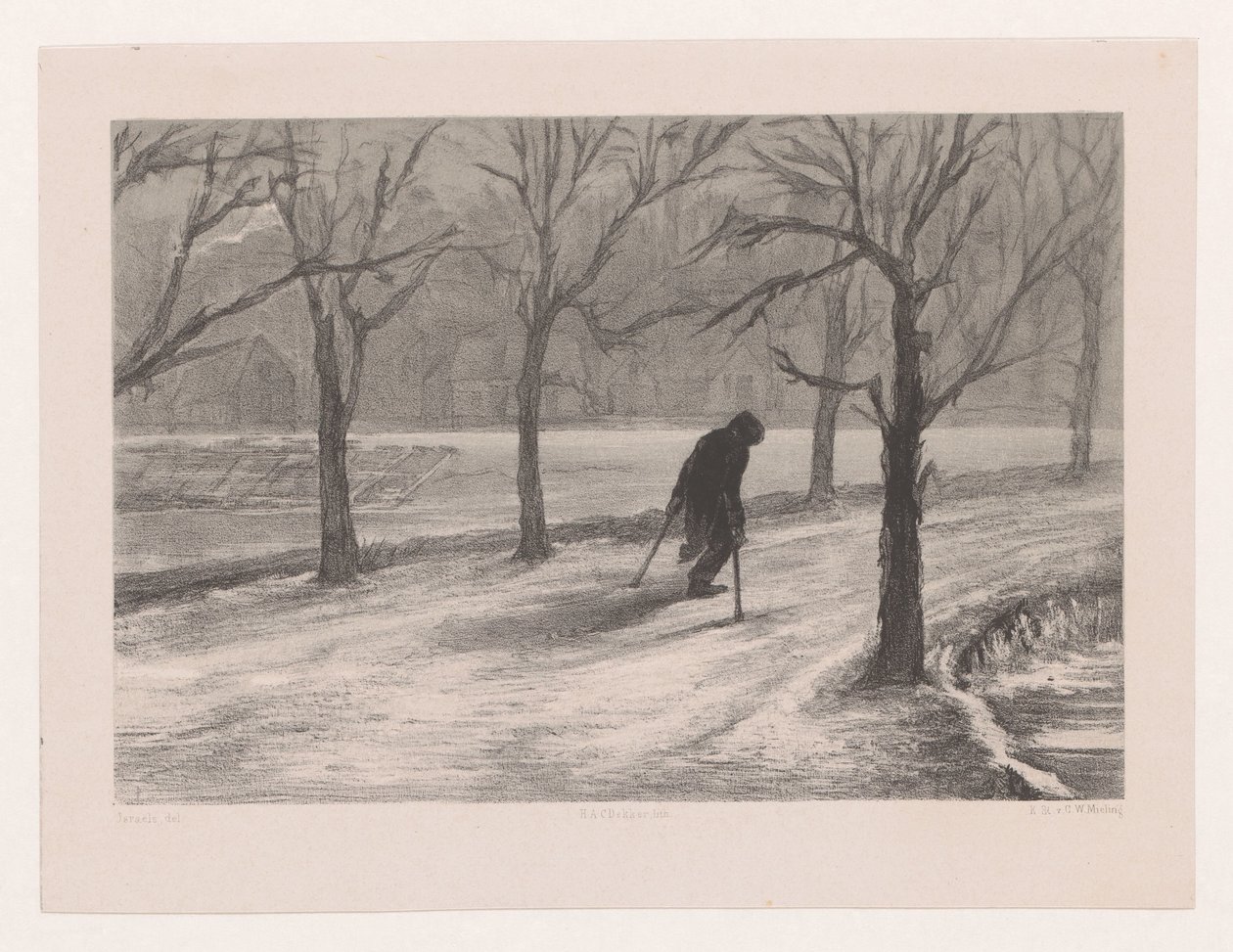 Homme avec des béquilles dans un paysage d