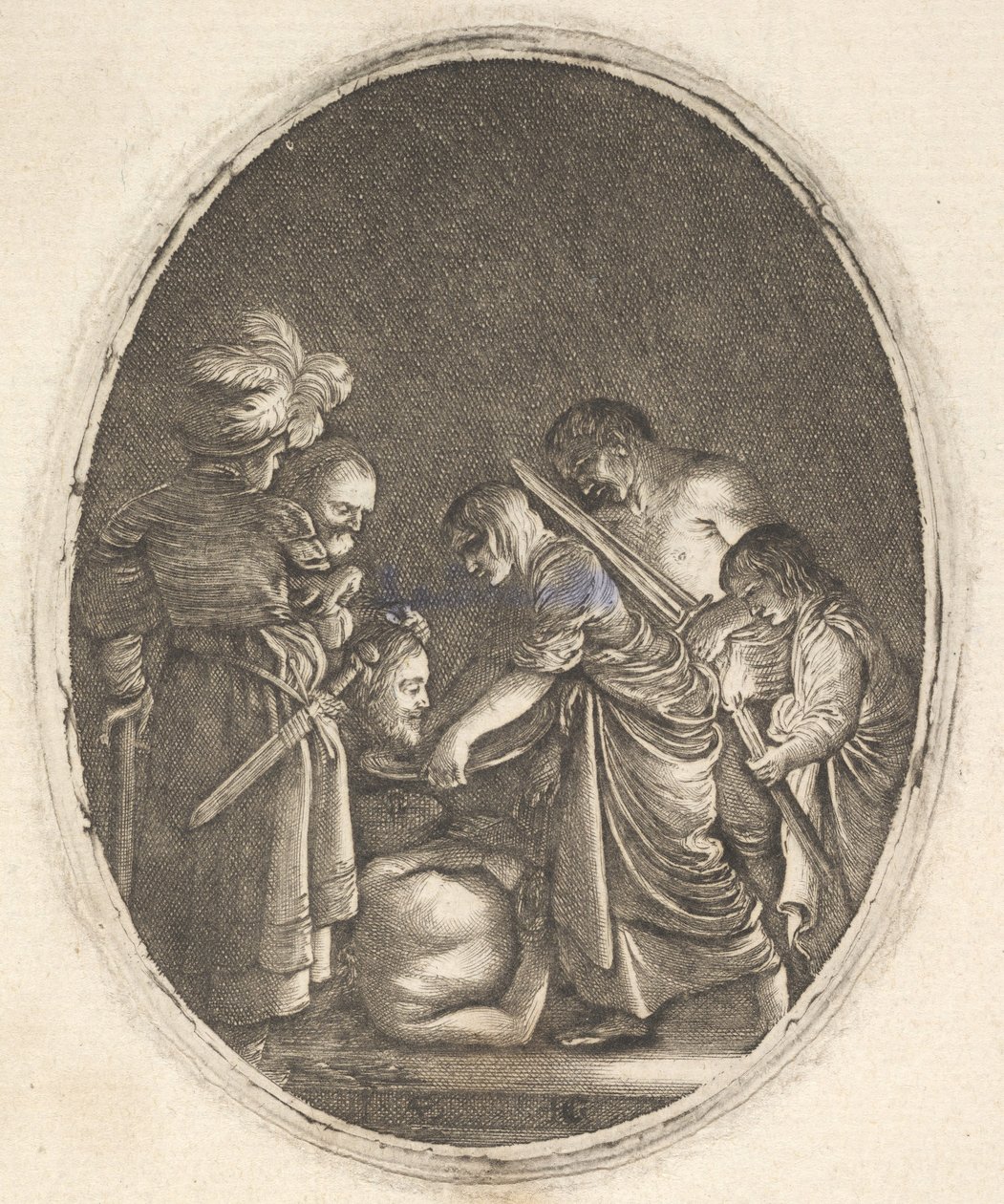 Salomé recevant la tête de Jean-Baptiste, entourée de trois hommes et d