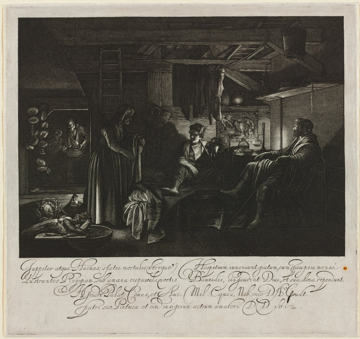 Jupiter et Mercure dans la maison de Philémon et Baucis - Hendrik Goudt after Adam Elsheimer