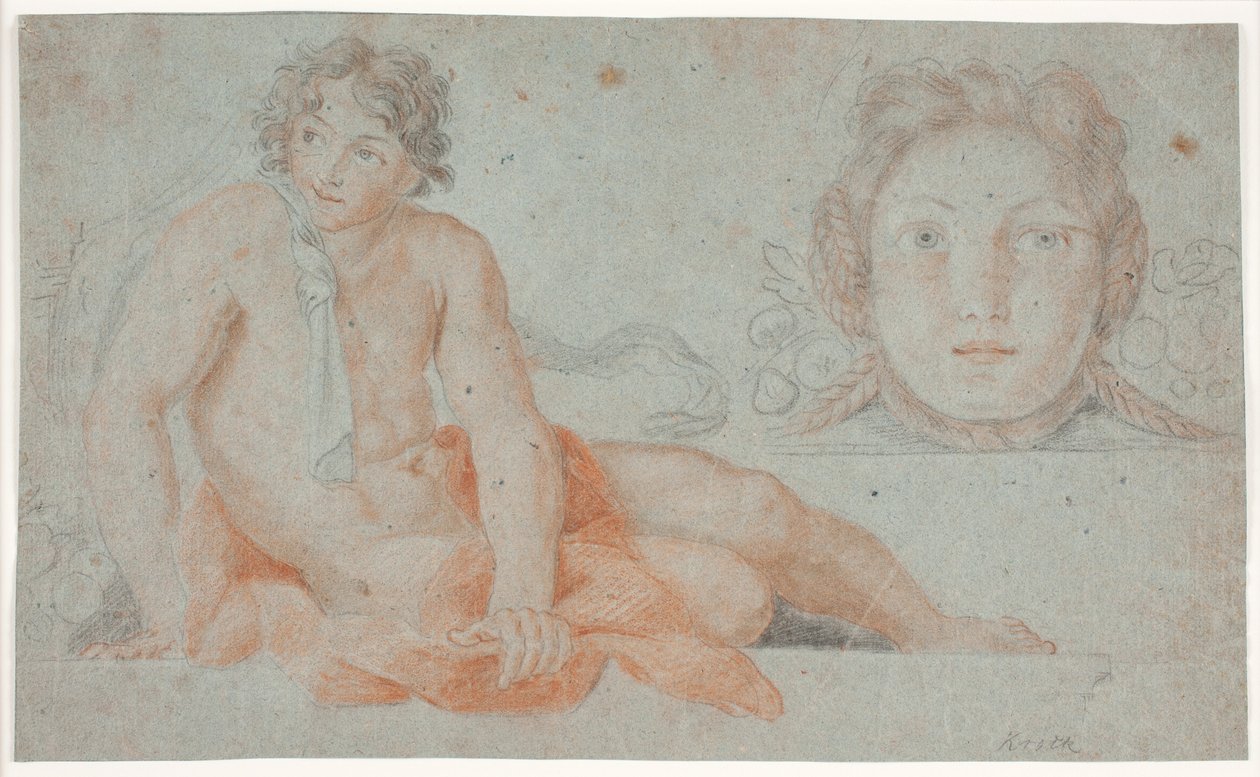 Jeune homme nu et tête féminine décorative - Hendrik Krock
