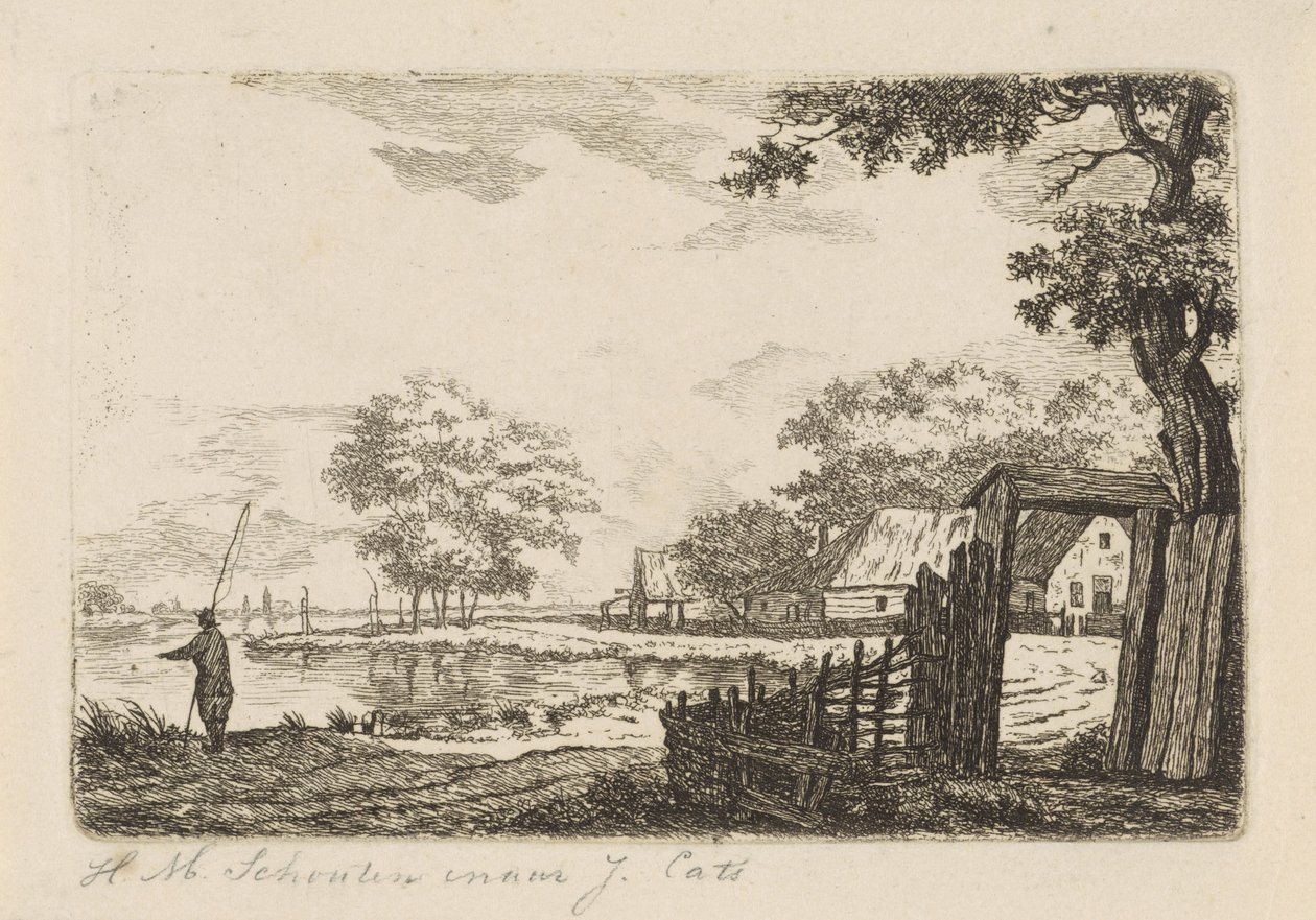 Paysage avec pêcheur - Hendrik Marcus Schouten