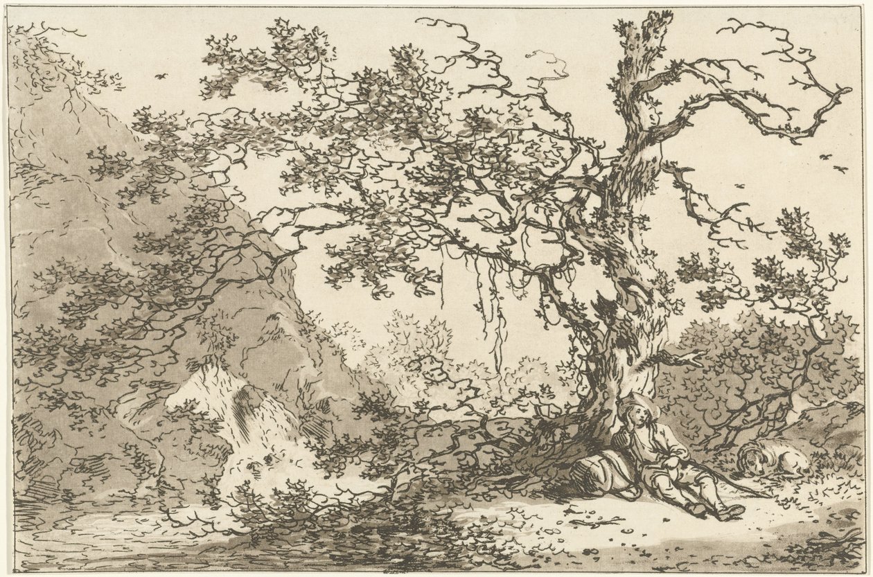 Voyageur se reposant avec son chien dans un paysage - Hendrik Meijer
