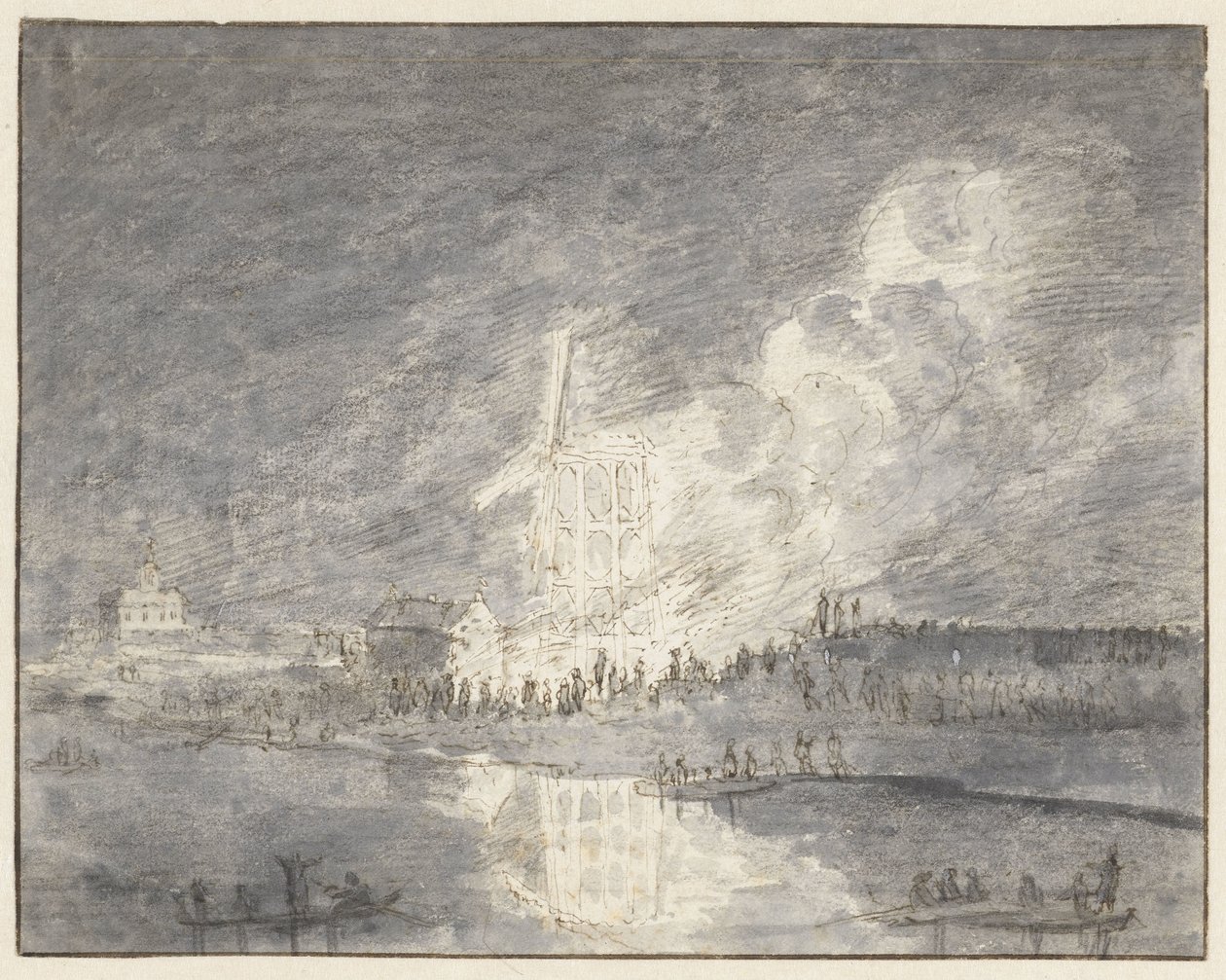 Incendie dans un moulin à la Muiderdijk, vers 1710 - Hendrik Spilman
