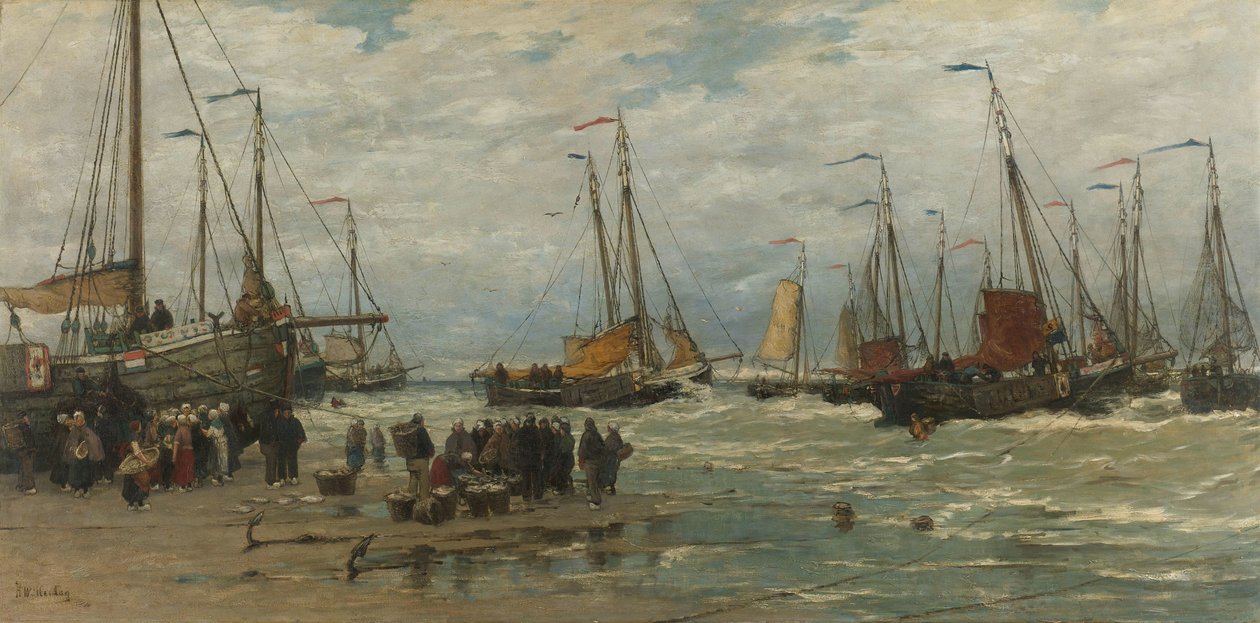 Bateaux de pêche dans les vagues déferlantes - Hendrik Willem Mesdag