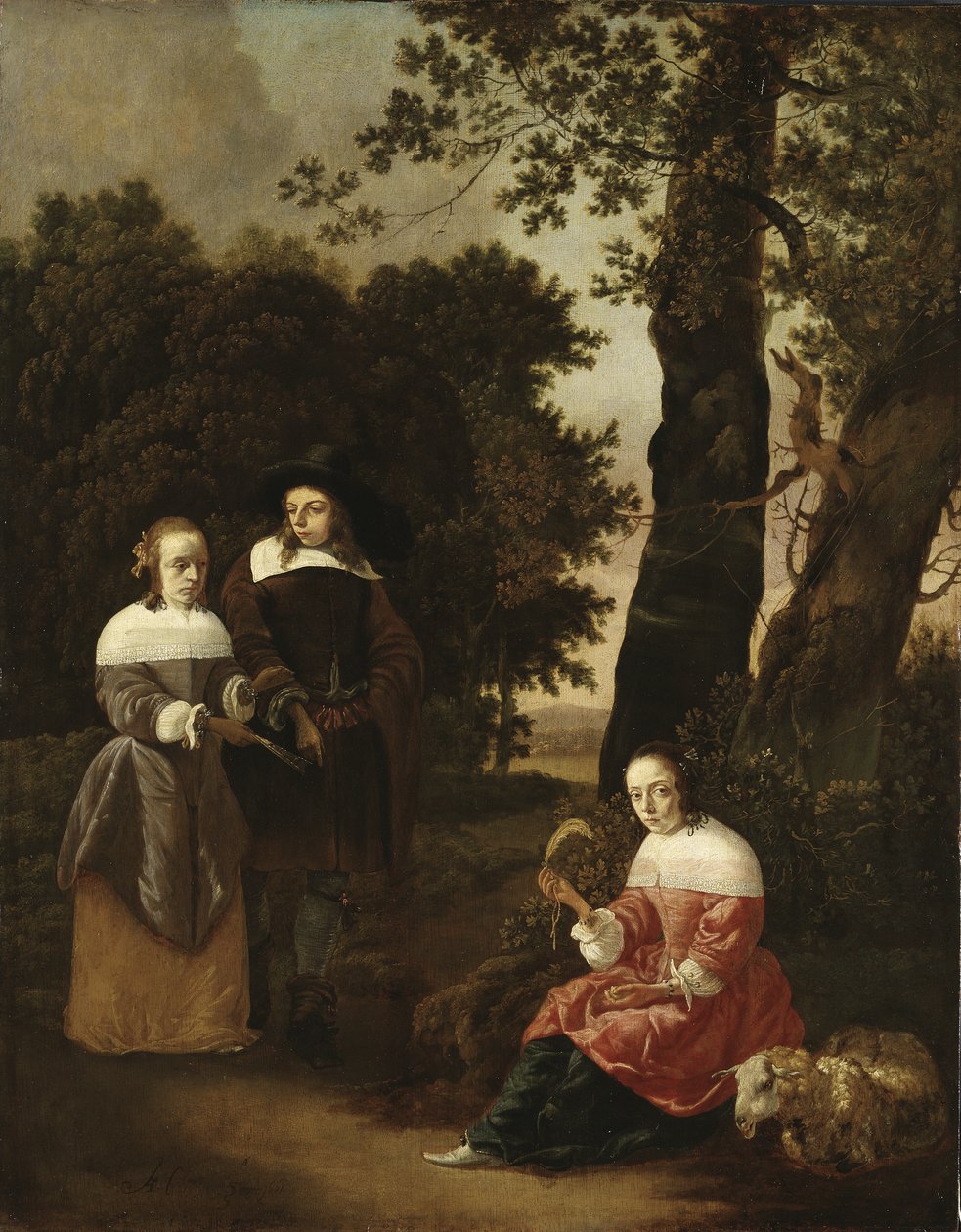 Un couple et une bergère dans un paysage - Hendrik van der Burgh