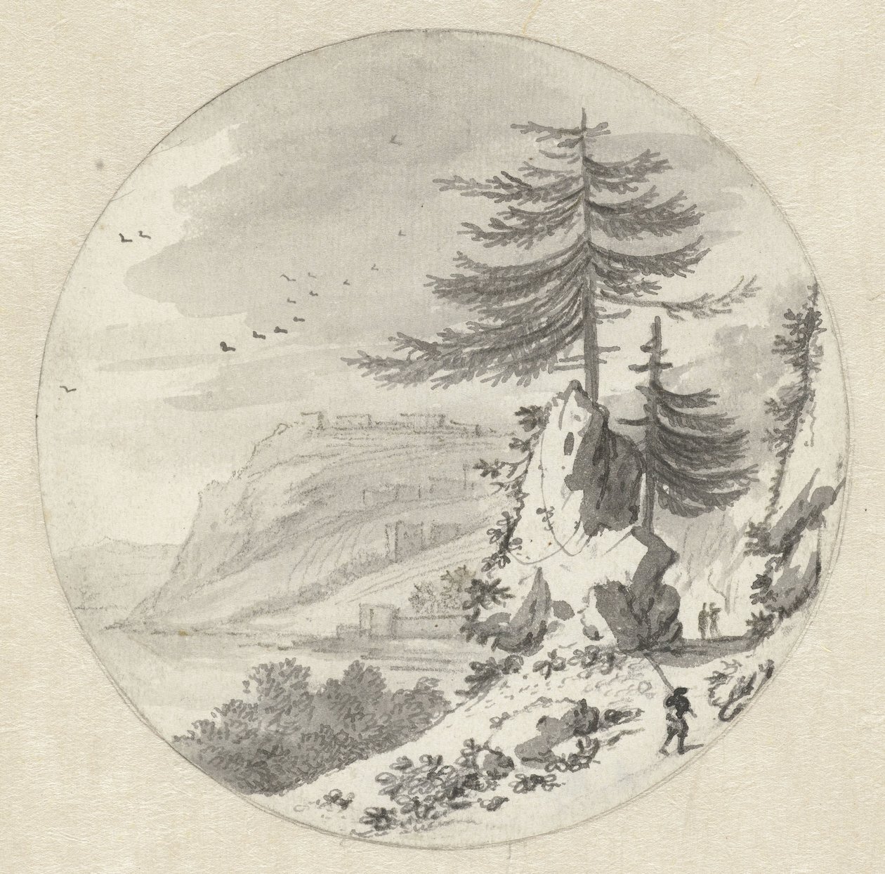 Paysage côtier montagneux avec un grand sapin - Hendrik van der Straaten
