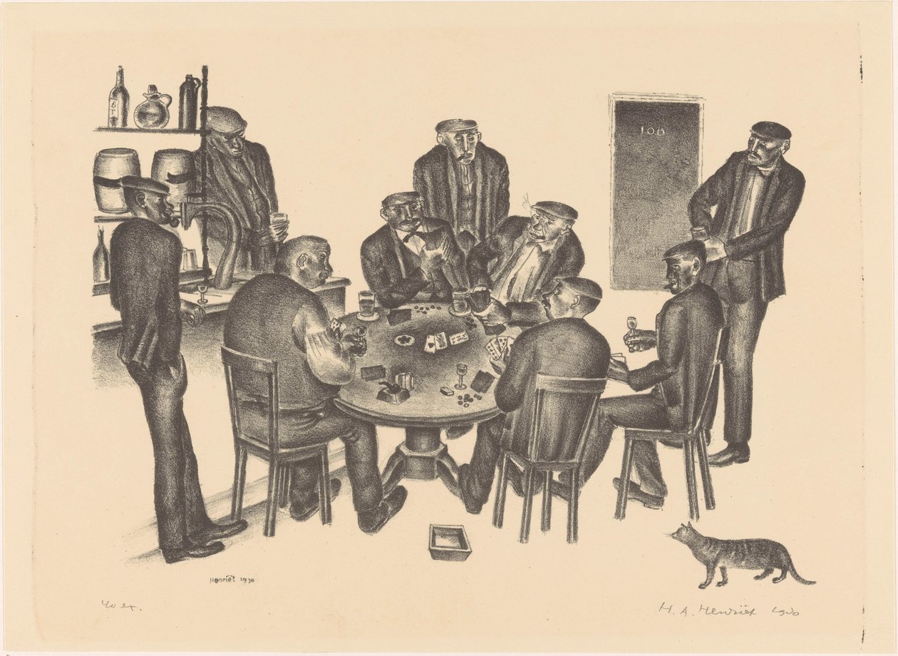 Hommes jouant aux cartes dans un bar - Henk Henriët (signed by artist)
