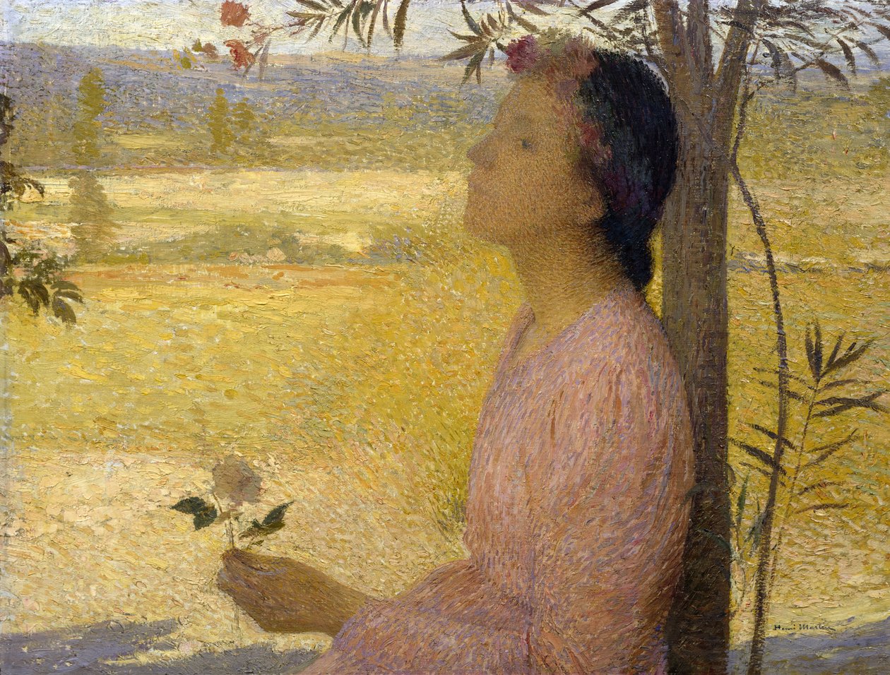 Jeune femme avec une rose - Henri Martin