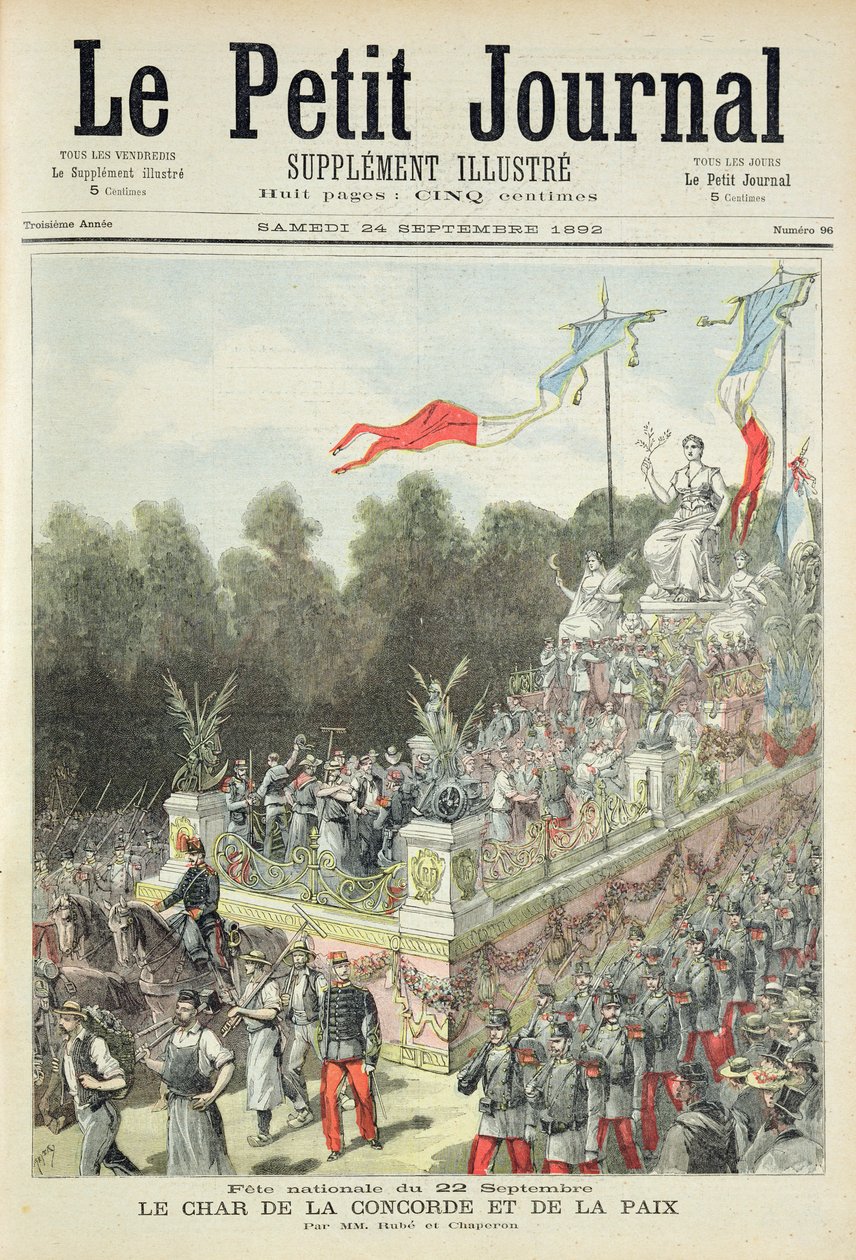 Page de titre représentant la fête nationale du 22 septembre célébrant le centenaire de la proclamation de la République, illustration du supplément illustré de Le Petit Journal, 24 septembre - Henri Meyer