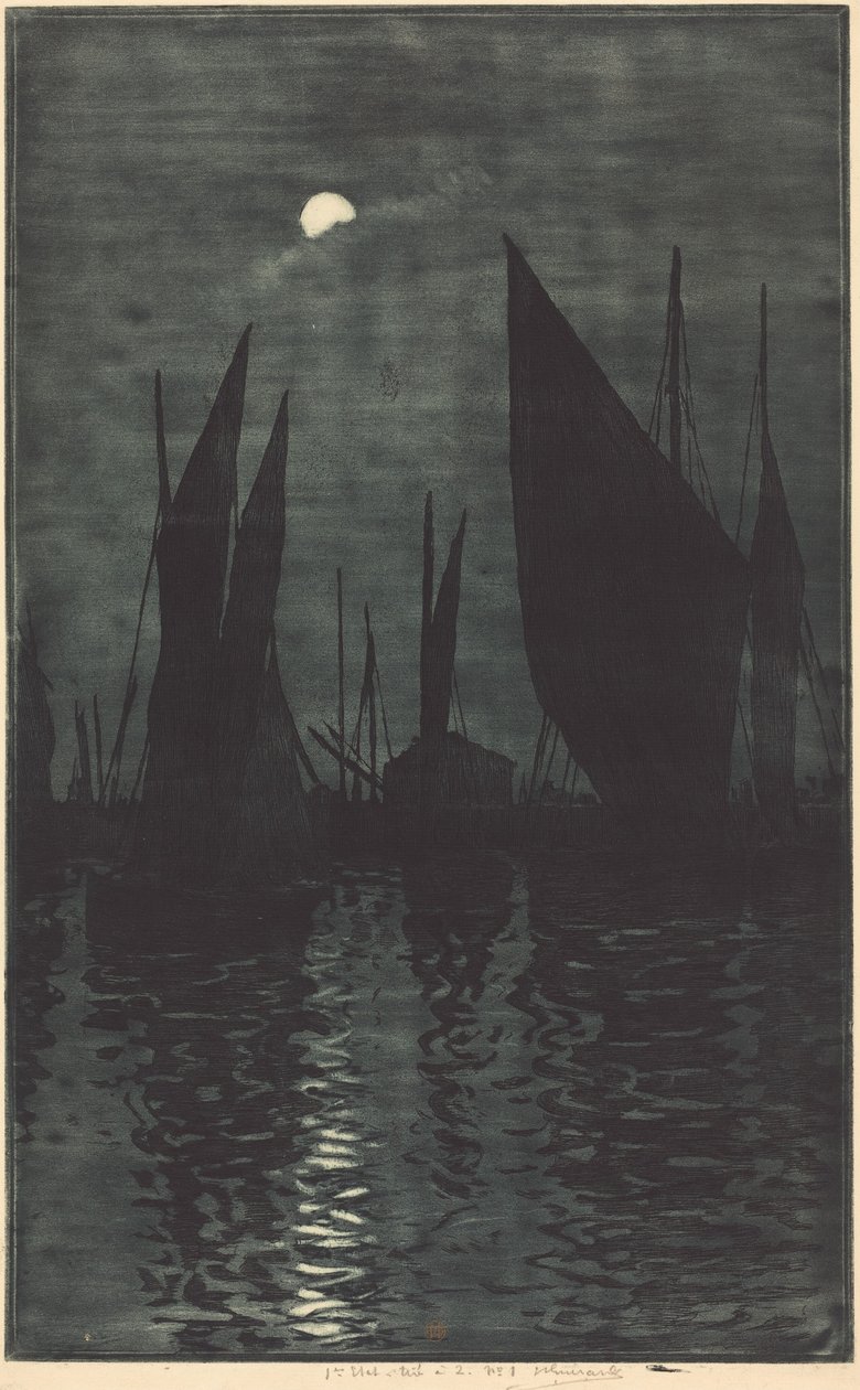Clair de lune dans le port de Dieppe - Henri-Charles Guérard