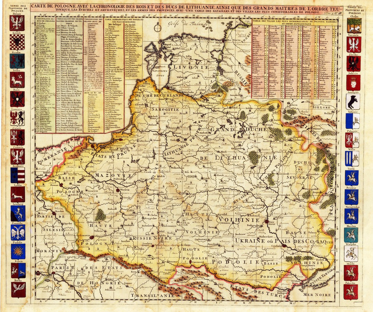 Carte de la Pologne incluant des portions de la Livonie et du Grand-Duché de Moscou - Henri Abraham Chatelain