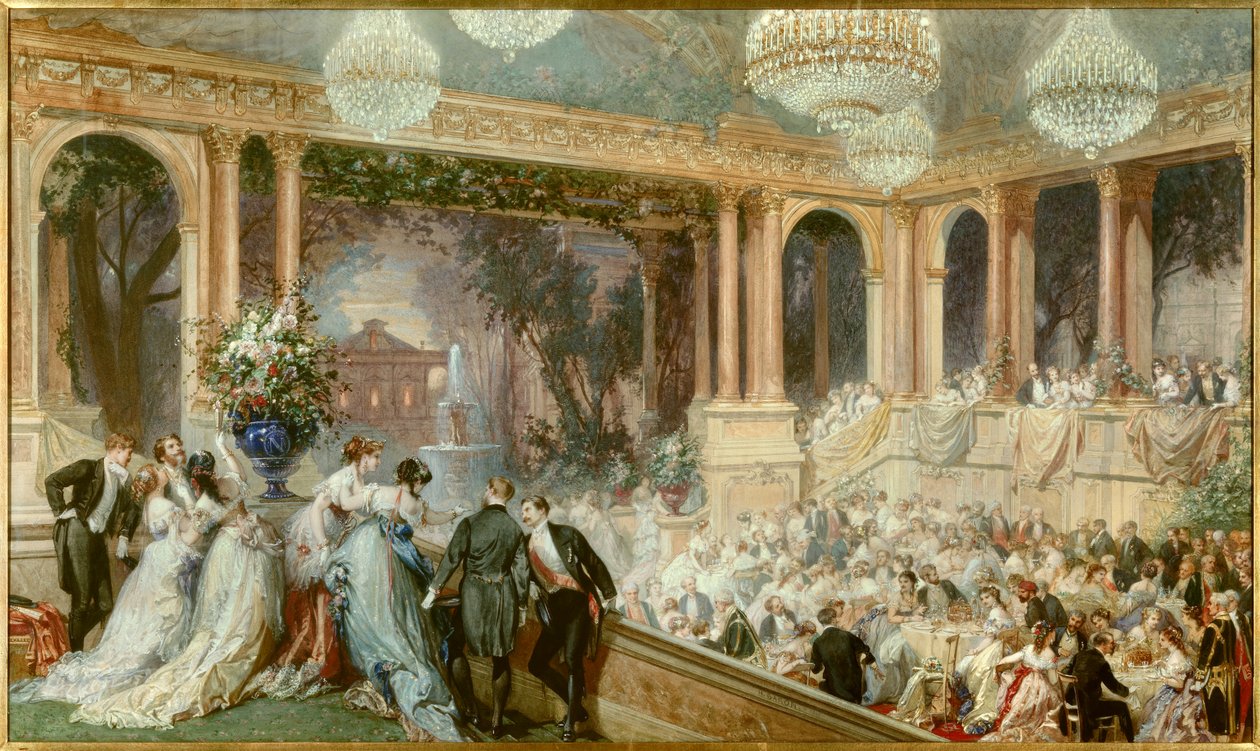 Dîner donné aux Tuileries par Napoléon III. Une réception sous le Second Empire. Aquarelle de Baron Henri Baron (1816-1885). 19e siècle. Compiègne, Musée National du Château - Henri Baron