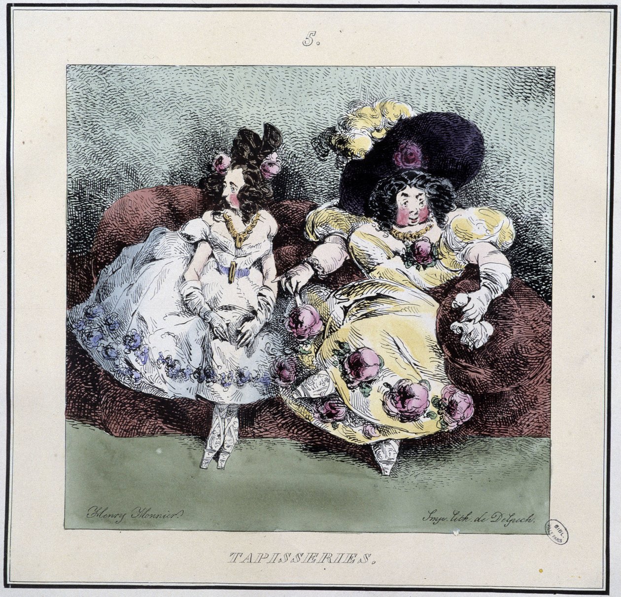 Femmes laides faisant de la « tapisserie » assises dans un salon - dans « Parisiennes » par Henri Monnier, éd. Delpech, Paris - Henri Bonaventure Monnier