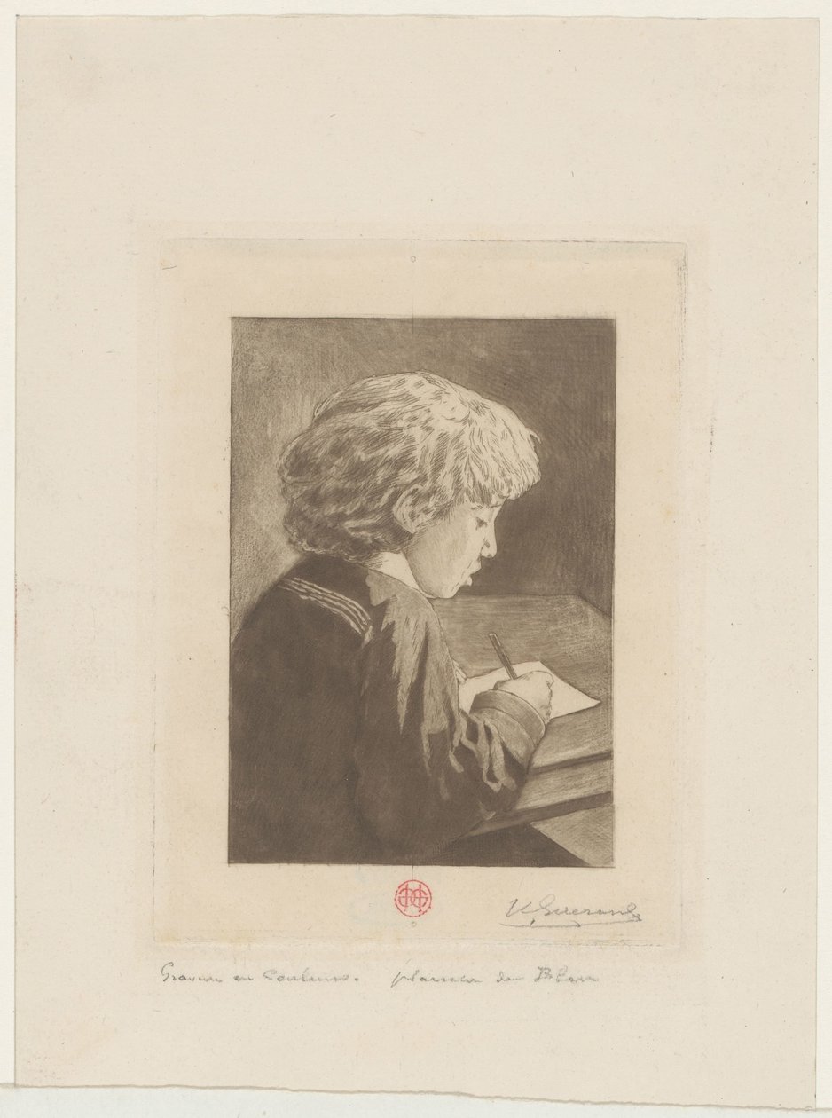 Garçon écrivant - Henri Charles Guérard (signed by artist)