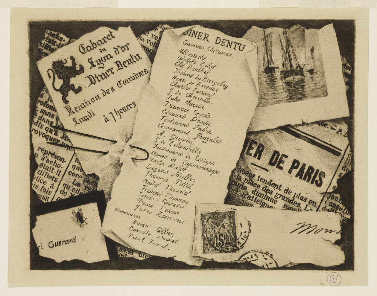 Un Morceau de Journal, une Enveloppe et une Mouche - Henri Charles Guérard