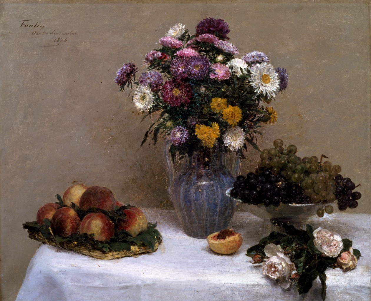 Roses blanches et chrysanthèmes dans un vase - Ignace Henri Jean Fantin Latour