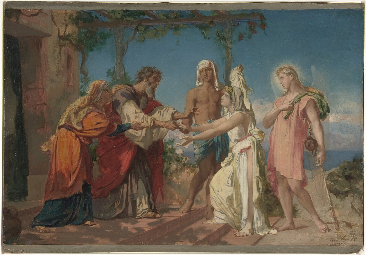 Tobias conduit son épouse Sarah chez son père, Tobit - Henri Lehmann