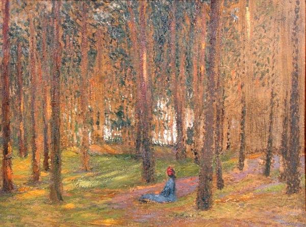 Un promeneur assis dans les bois, vers 1890 - Henri Martin
