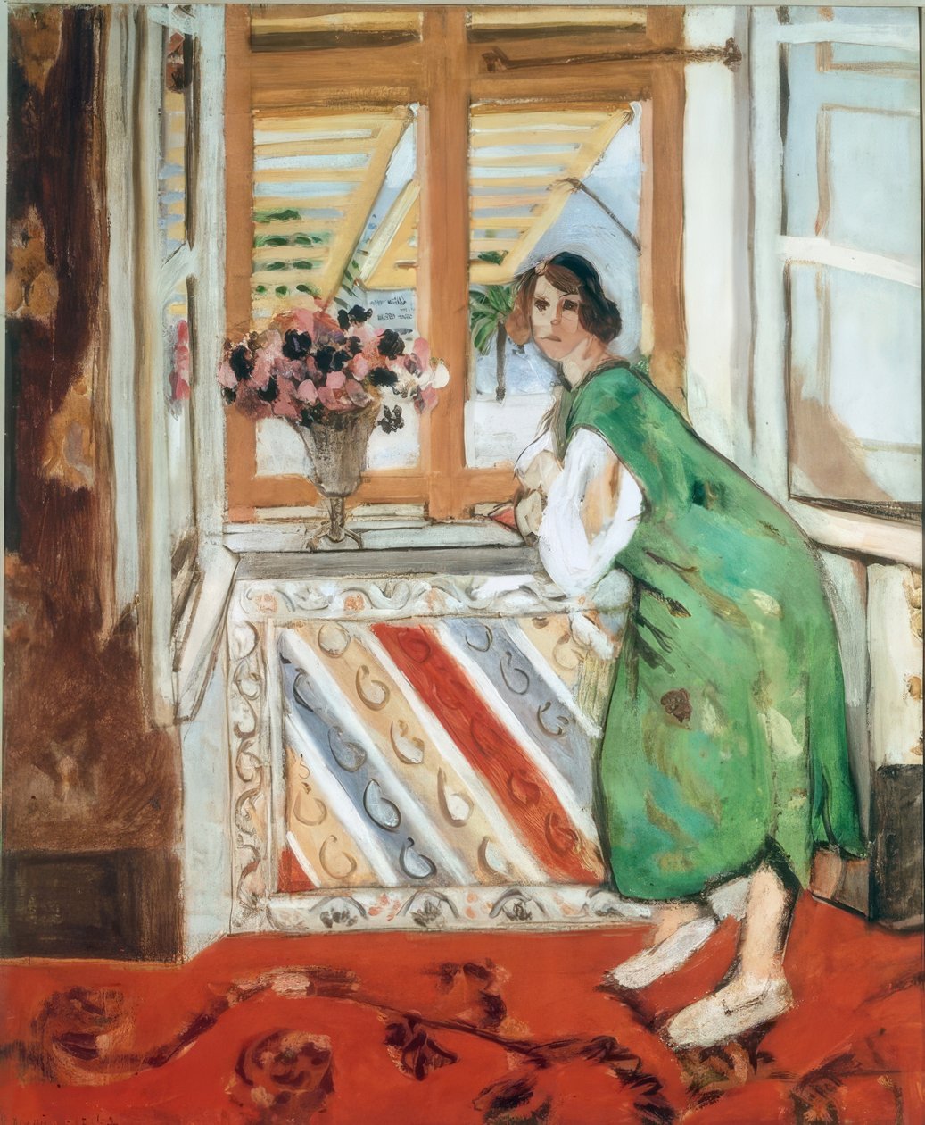 Intérieur à Nice, ou, Jeune femme en robe verte accoudée à - Henri Matisse