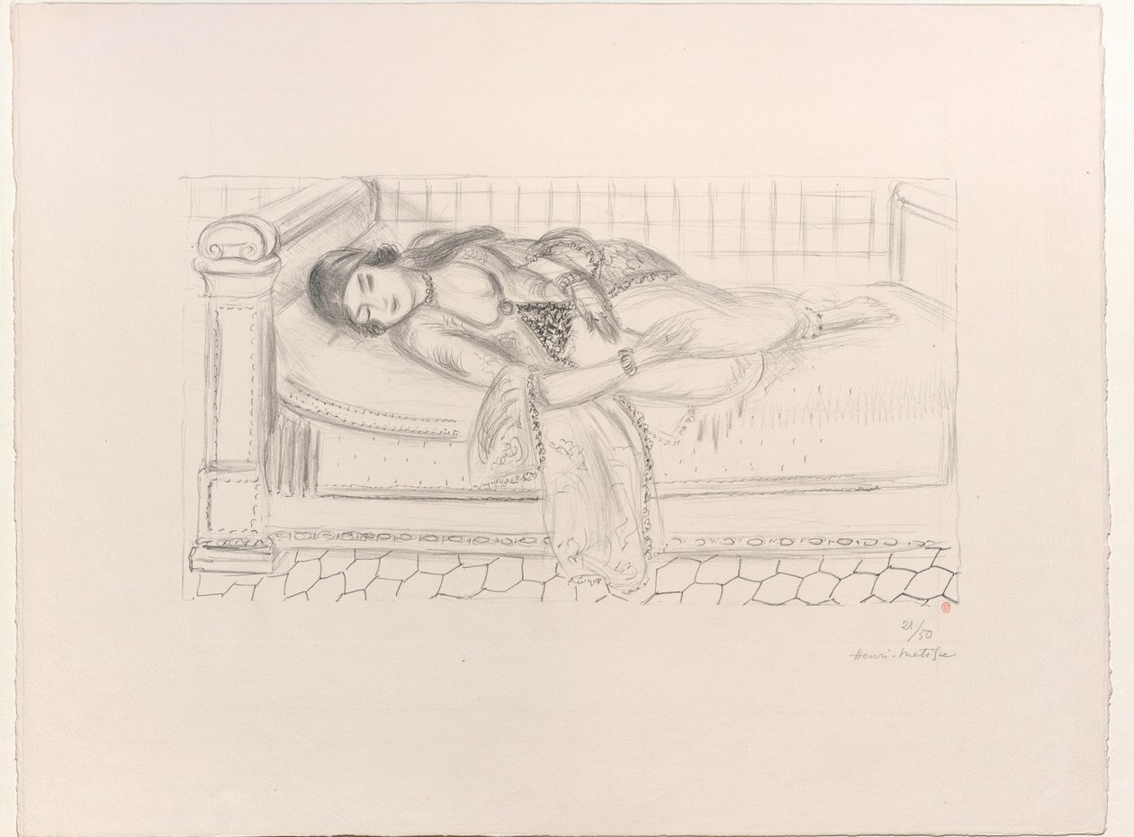 Orientale sur lit de repos, sol de carreaux rouges - Henri Matisse