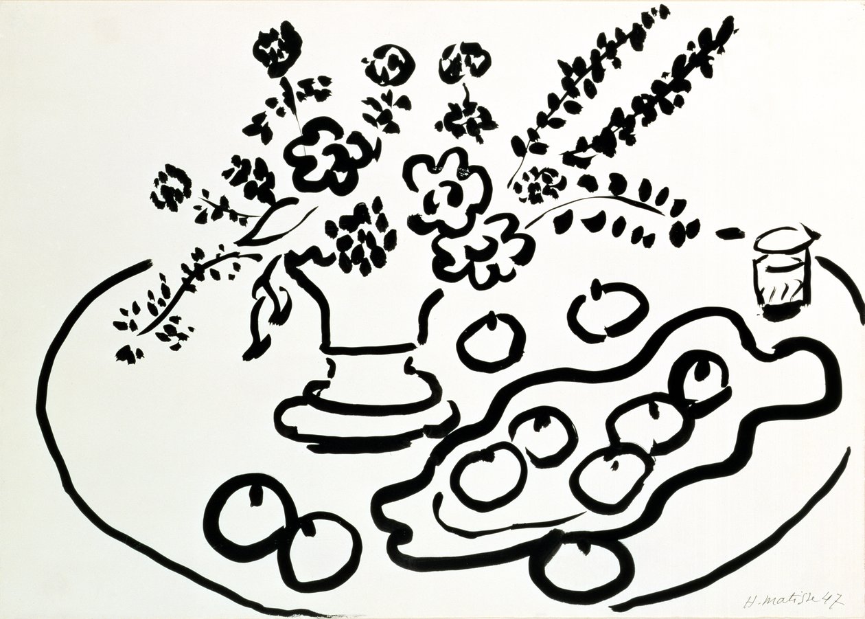 Nature morte avec vase de fleurs et assiette de fruits - Henri Matisse