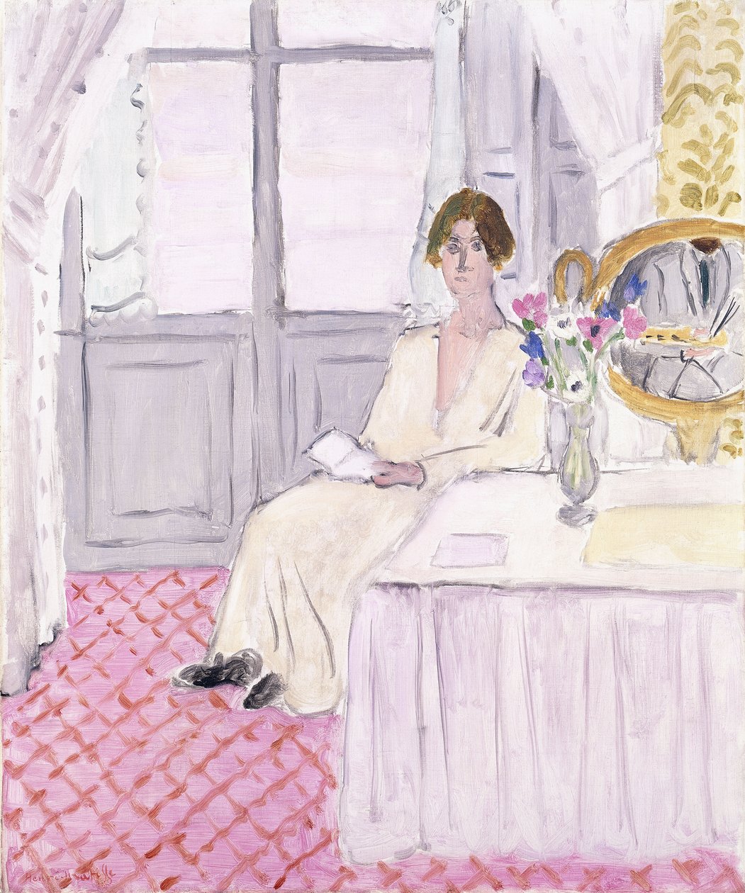 Femme lisant devant une table et un bouquet, Nice - Henri Matisse