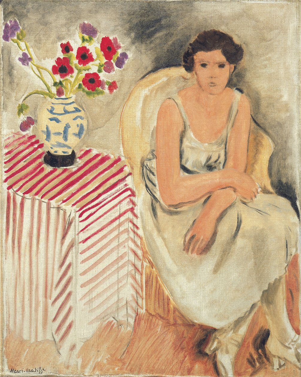 Femme sur une chaise - Fleurs sur la table, ou œillets - Henri Matisse