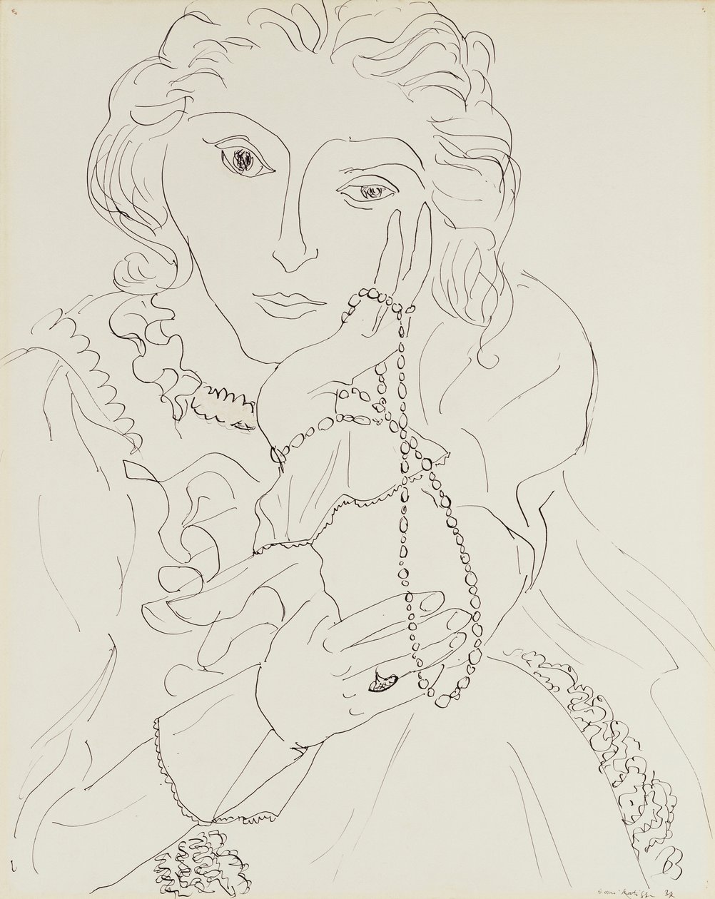 Femme avec chemise à volants et collier de perles - Henri Matisse