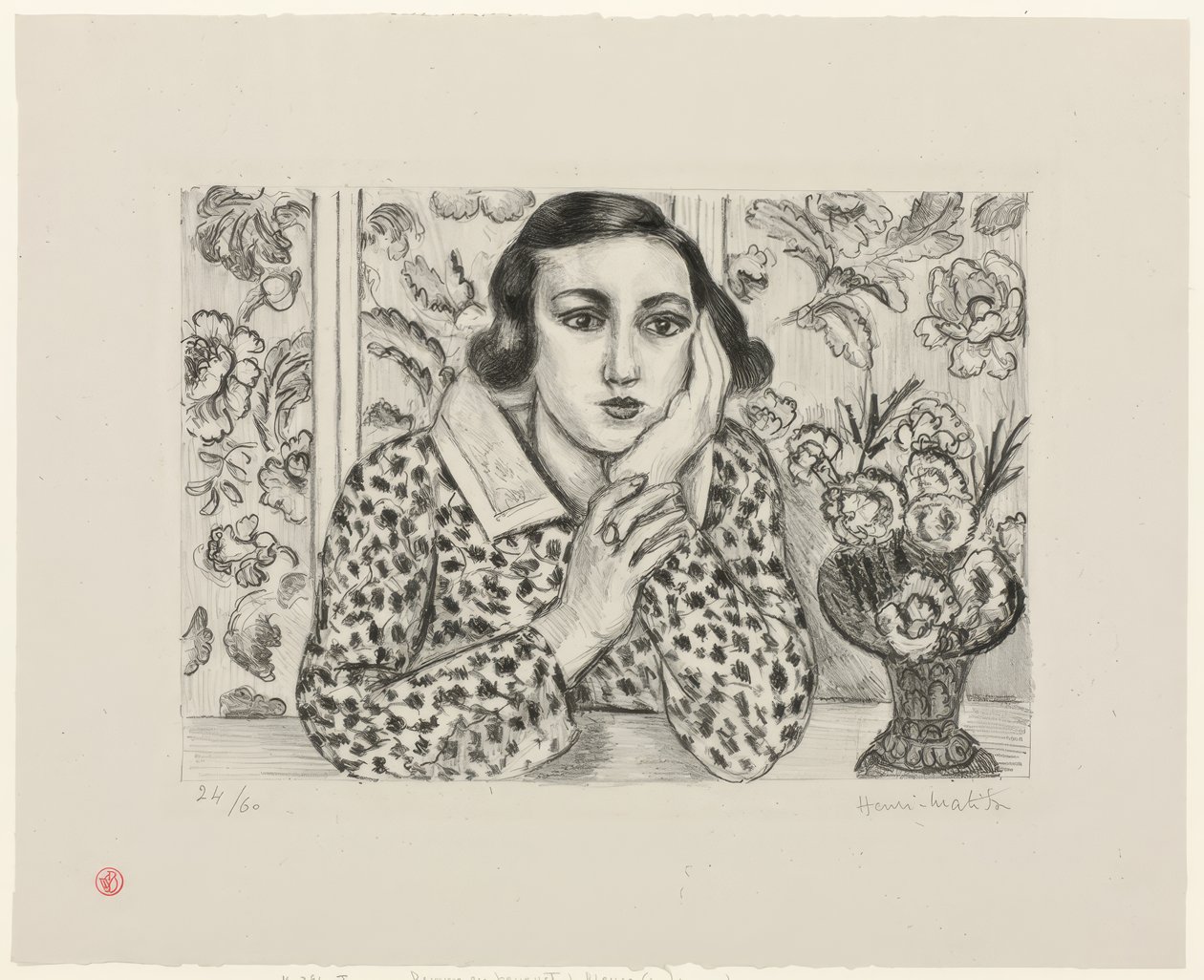 Jeune fille accoudée à un paravent fleuri - Henri Matisse