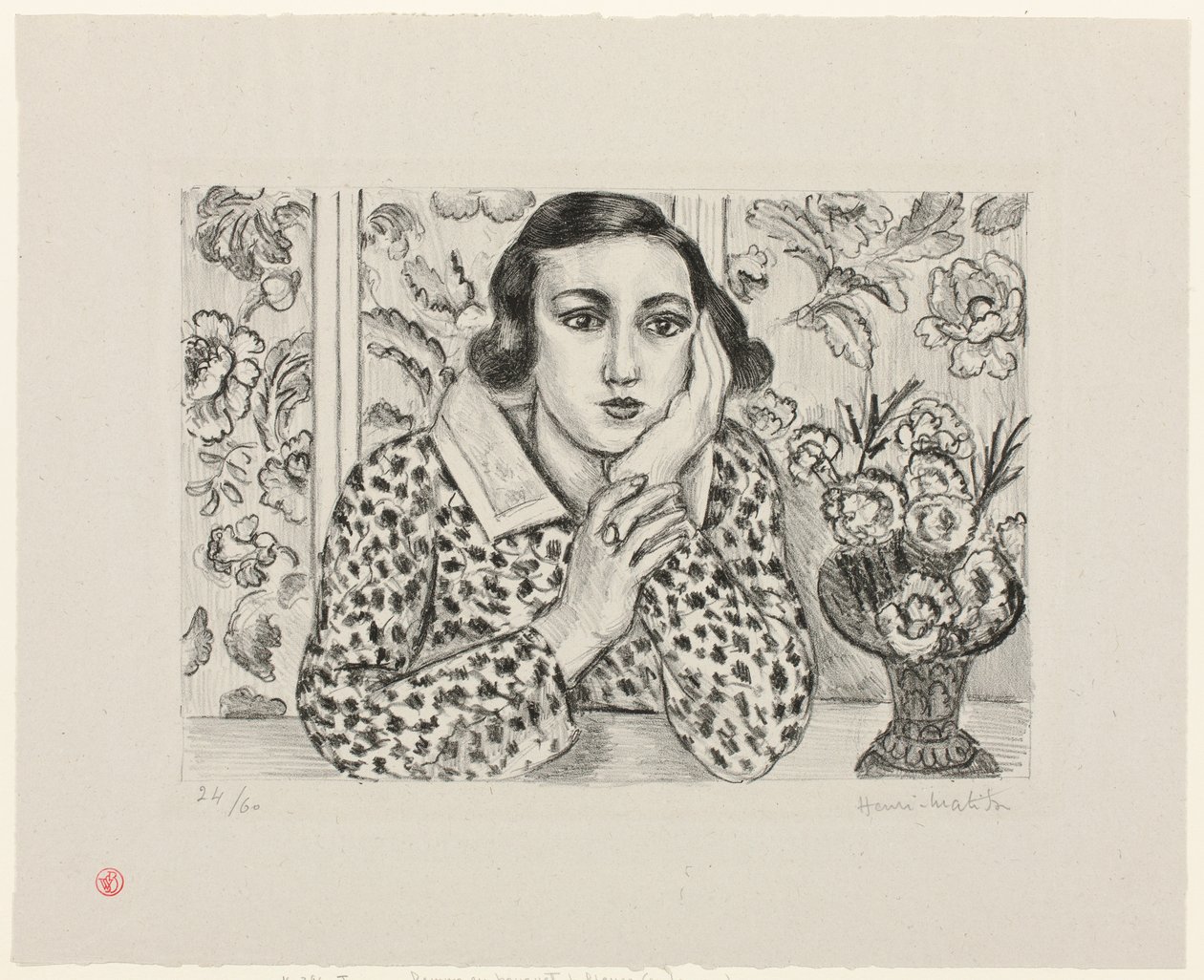 Jeune fille appuyée contre un paravent fleuri - Henri Matisse