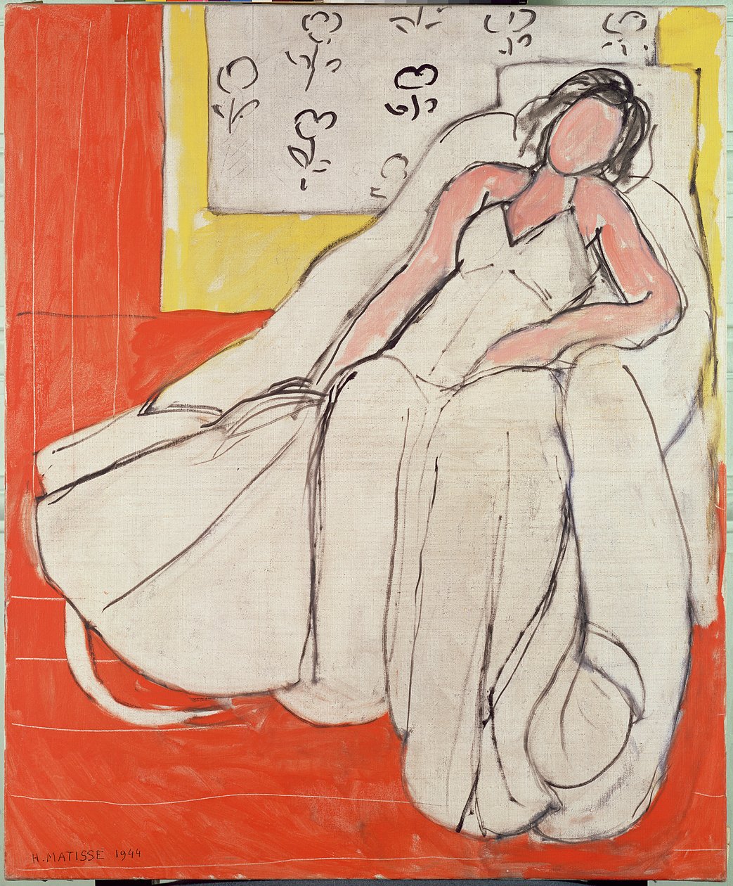 Jeune femme en blanc sur fond rouge - Henri Matisse