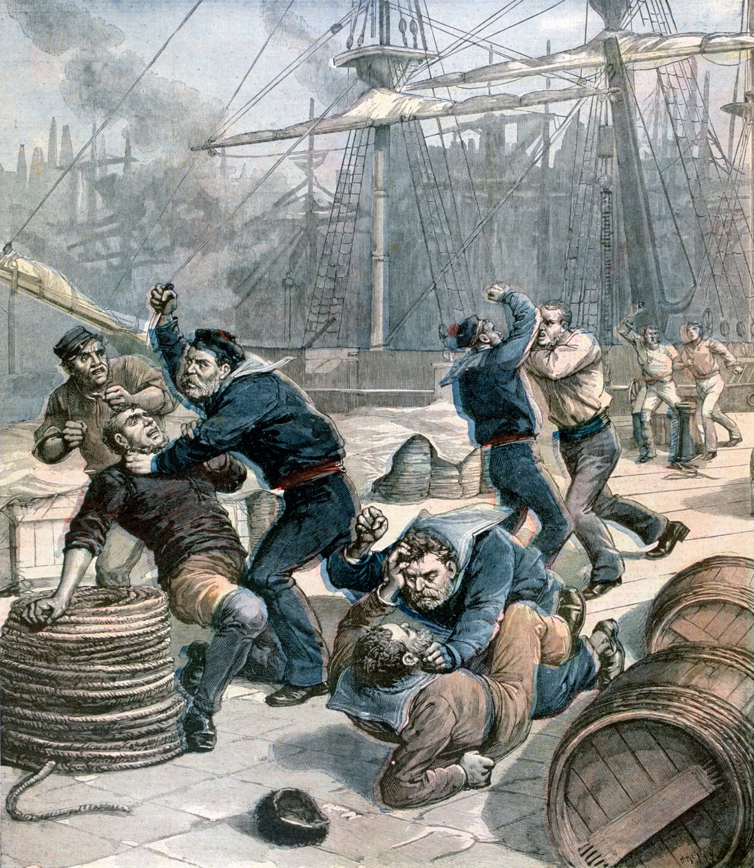 Rixe entre marins anglais et allemands aux docks de Millwall, Londres, 1892 - Henri Meyer