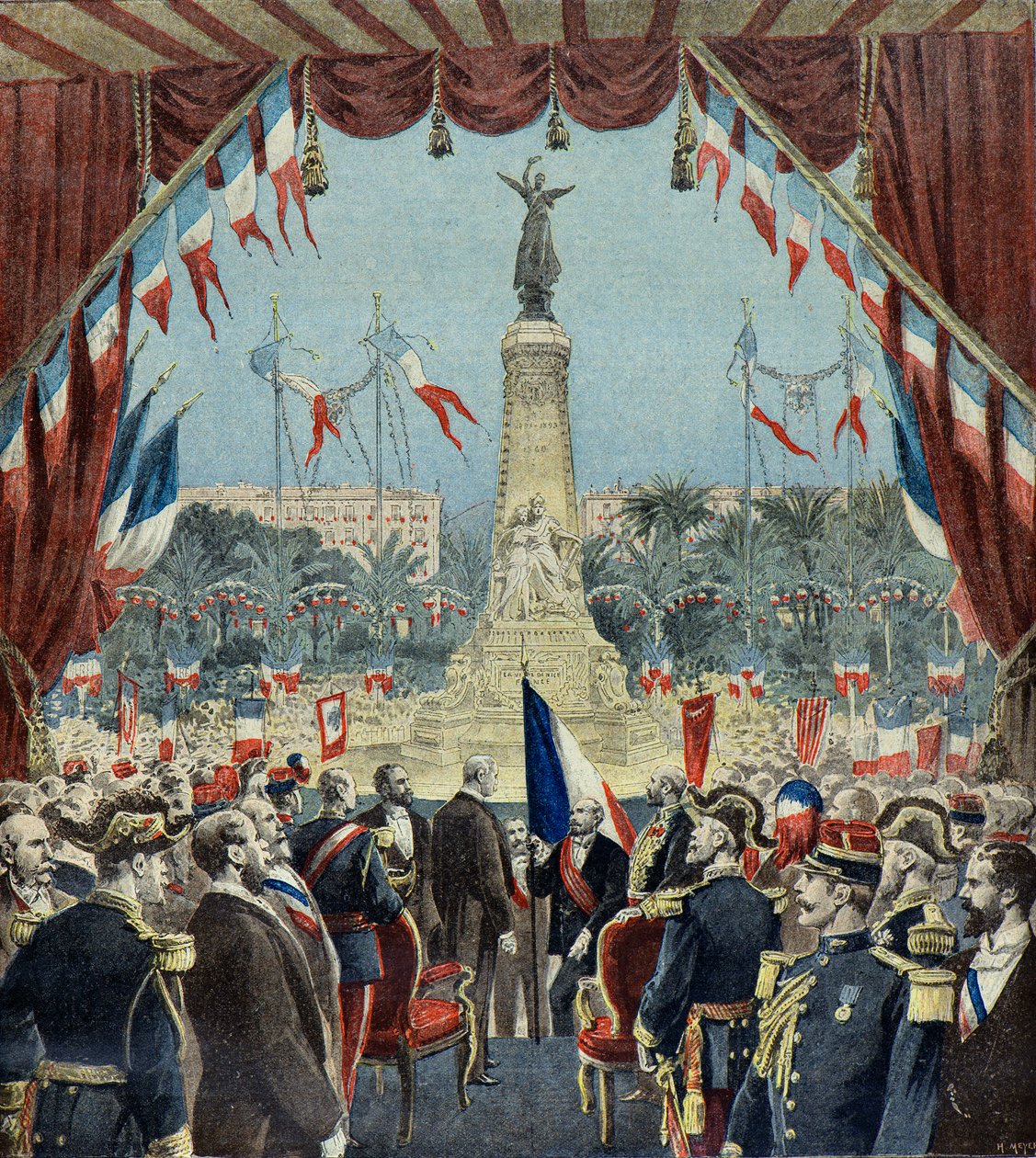 Félix Faure inaugure le monument marquant le centenaire de la réunion de Nice à la France en 1896 (Gravure) - Henri Meyer