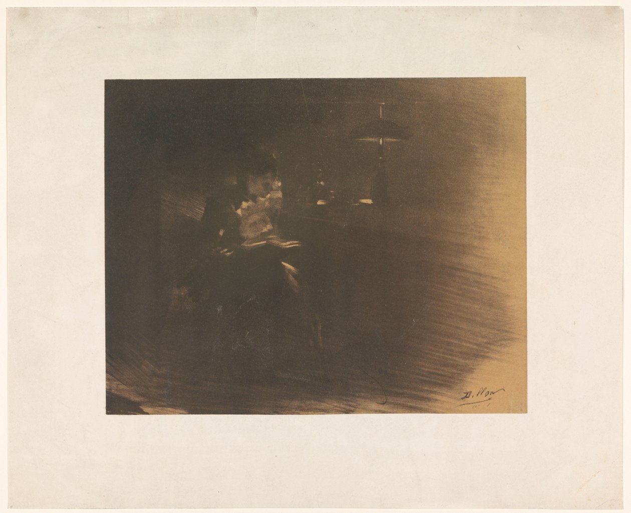 Pièce sombre avec une femme lisant - Henri Patrice Dillon (signed by artist)