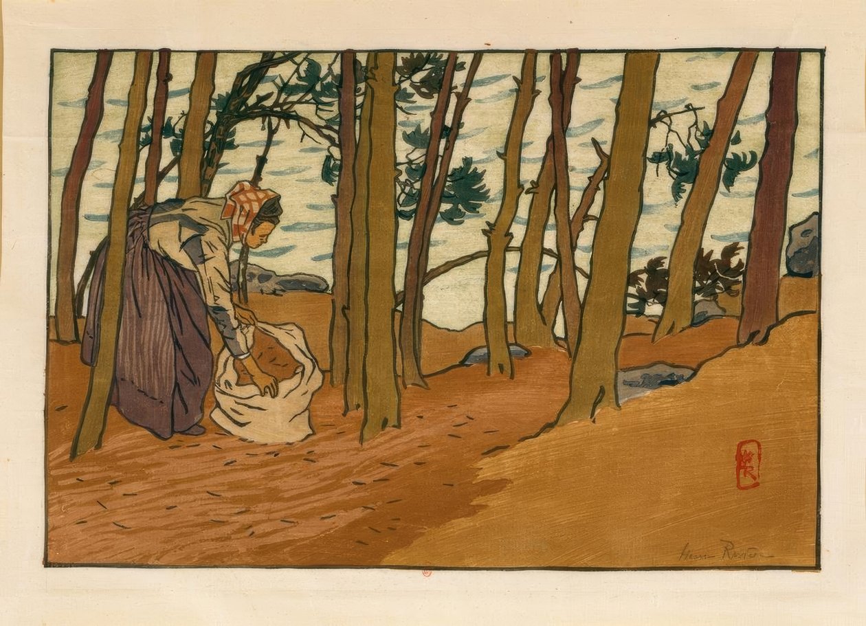Femme ramassant des aiguilles de pins (Bords du Trieux, Loguivy) - Henri Rivière