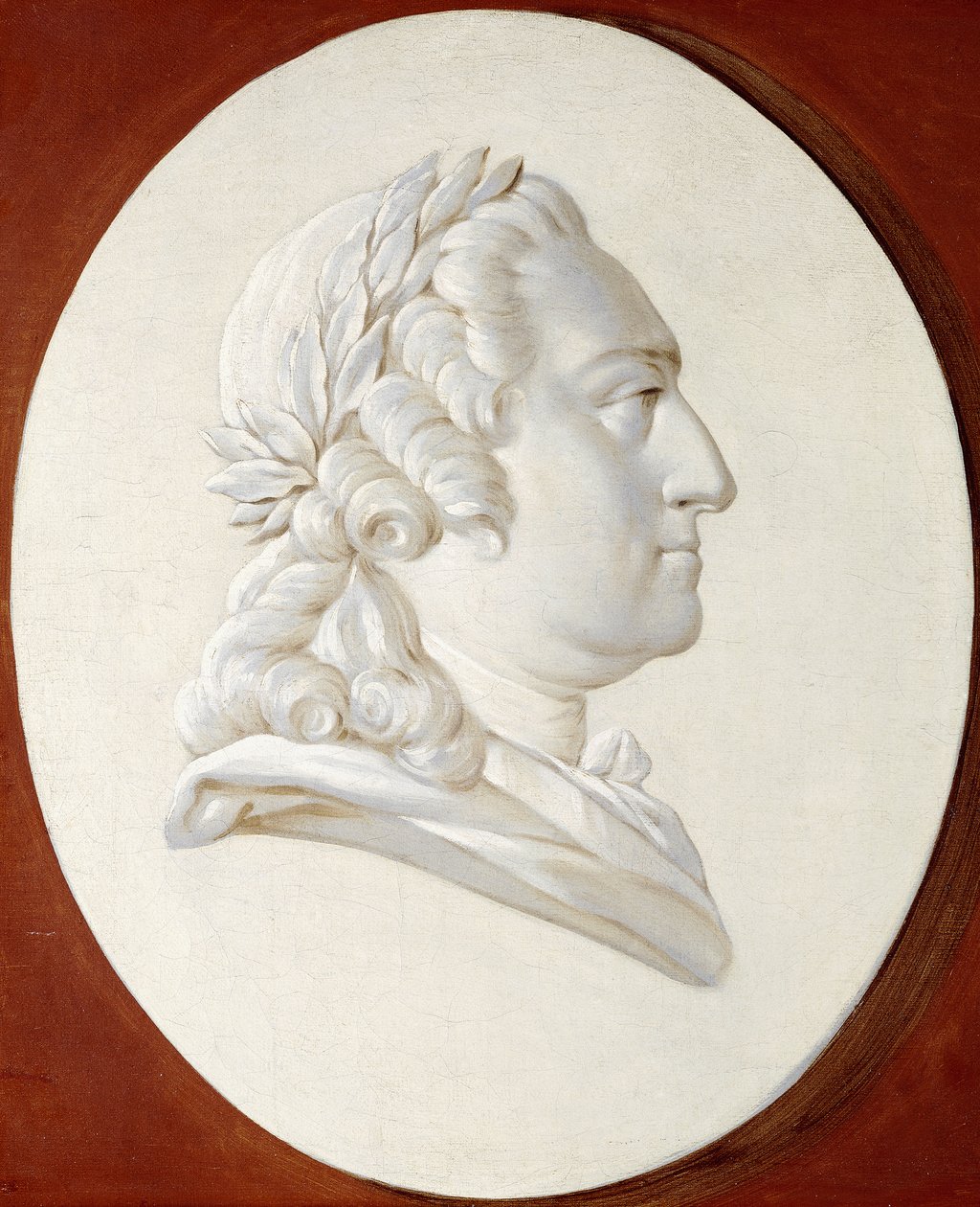 Portrait du roi Louis XV, buste, dans un ovale peint, un médaillon trompe-l