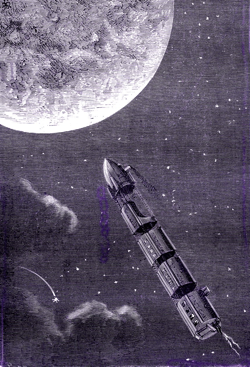 Train de projectiles tirés par un canon géant vers la Lune, "De la Terre à la Lune" de Jules Verne - Henri de Montaut