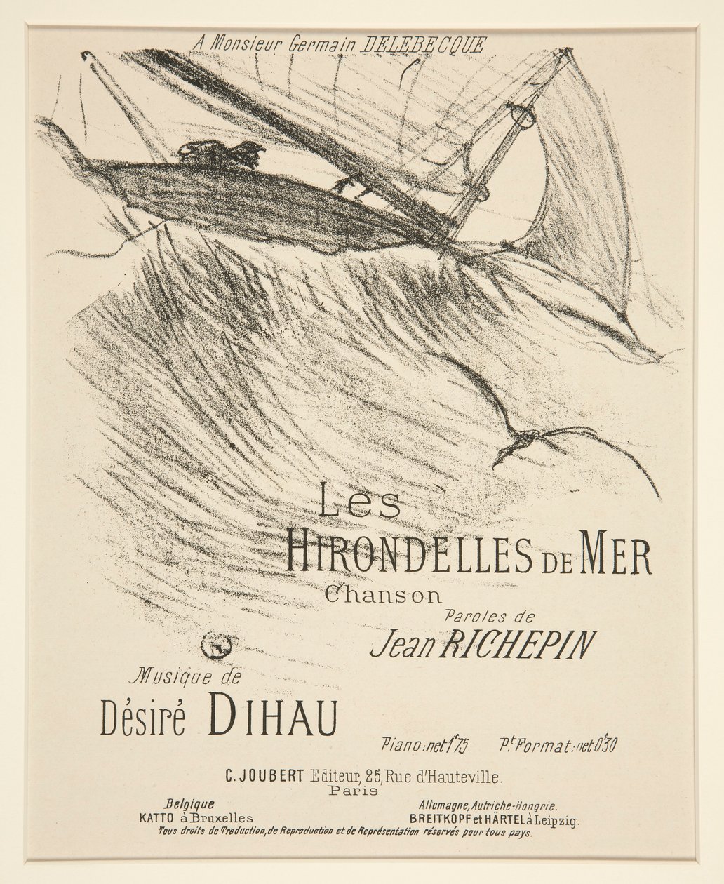 LES HIRONDELLES DE MER - Page de couverture pour composition musicale imprimée (poème de Richepin mis en musique par Dihau) - Henri de Toulouse Lautrec