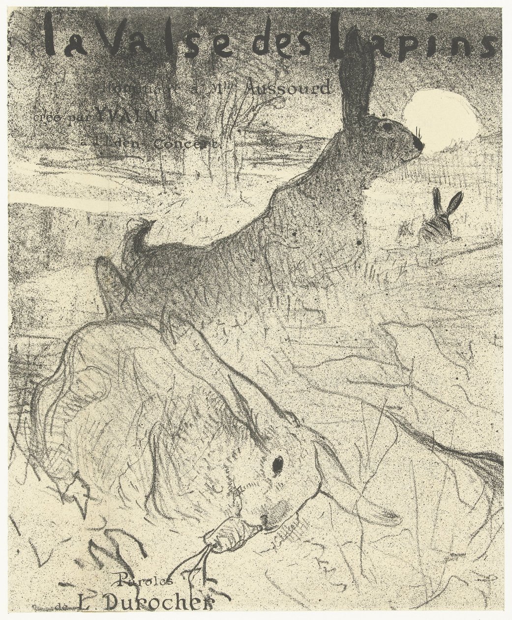 Couverture pour feuille de musique avec chanson La Valse des Lapins avec des lapins dans un paysage - Henri de Toulouse Lautrec