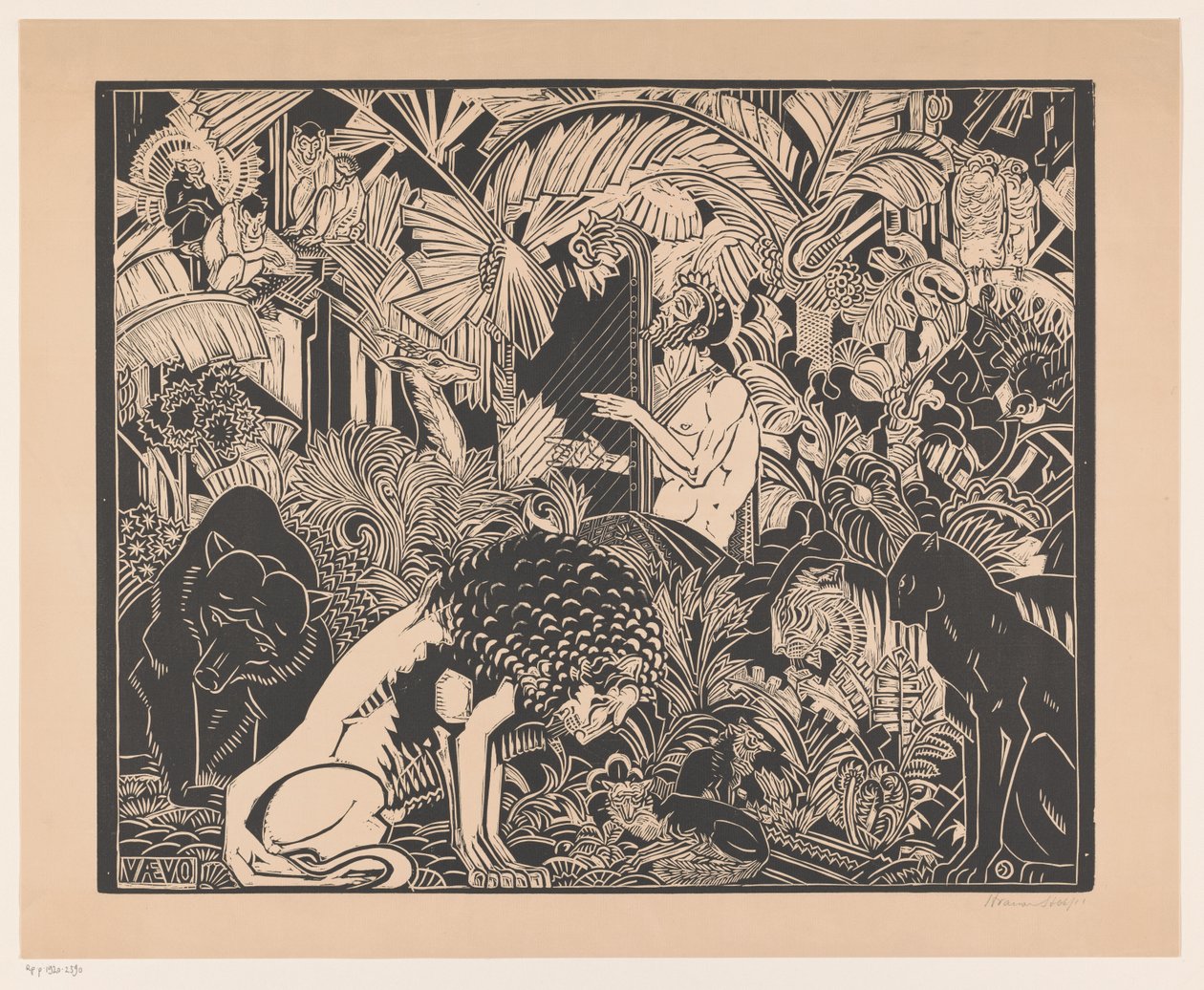 Orphée jouant de la harpe pour les animaux - Henri van der Stok (signed by artist)
